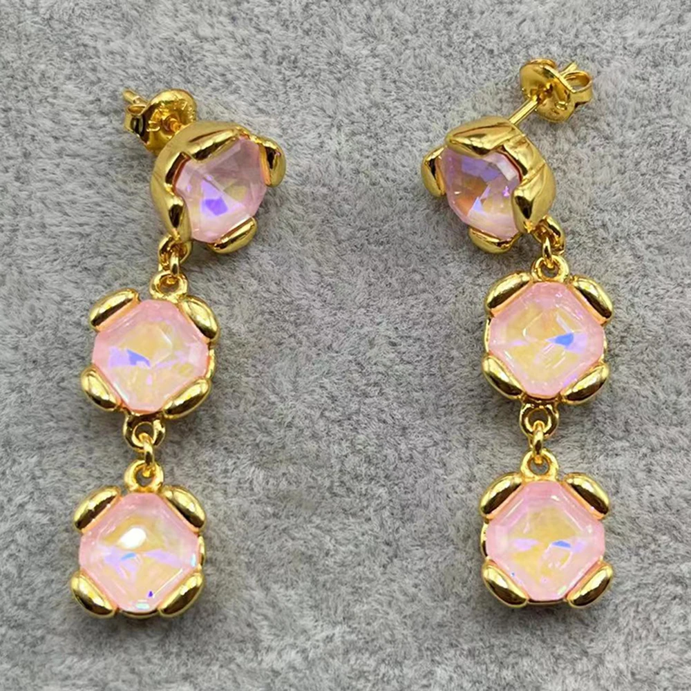 

2023 Hot selling New Fashionable Charm Pink Gemstone Women's Popular Earrings Festival Gift in Europe and America