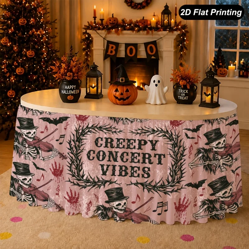 1 2D flat Halloween tablecloth, horror concert pink table dress, perfect for home kitchen decor