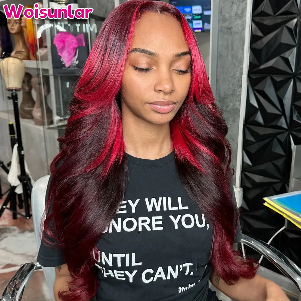 

Ombre Red Body Wave Transparent Lace Wig Human Hair Pre Plucked 13x4 13x6 Lace Frontal wig human hair Brazilian Wigs For Women