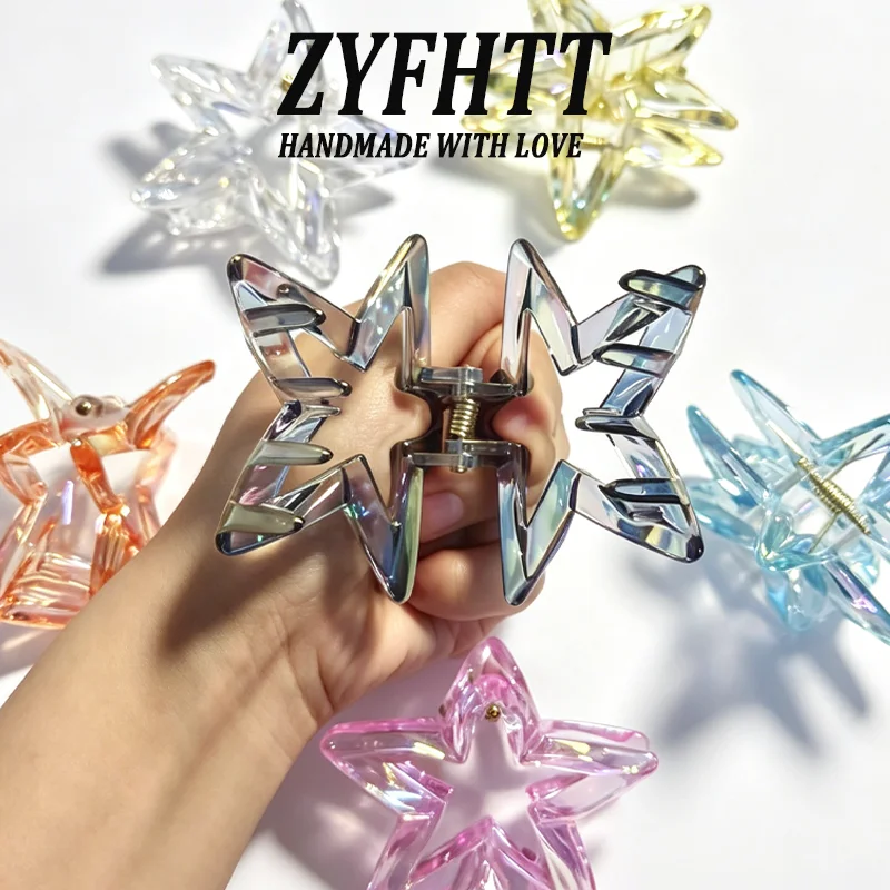1/6 Stück ZYFHTT Transparente Fünfzackige Stern-Haarspange für Frauen Persönliche Y2K Haifischklammer Modische Mädchen-Haaraccessoires – Detail 2