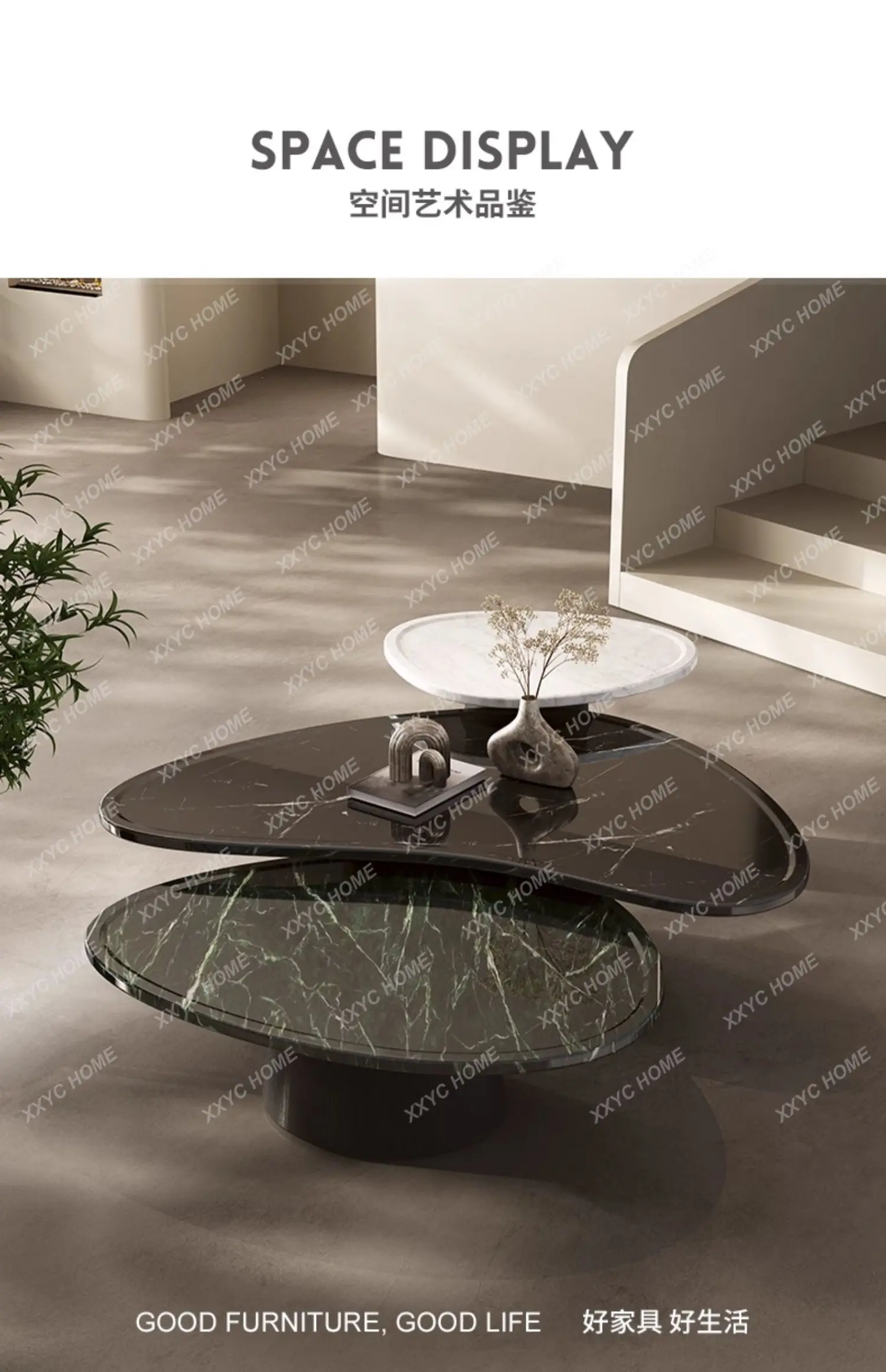 

Натуральный роскошный каменный кофейный стол HPure, высококачественный кофейный стол из натурального мрамора, дизайнерский стол для чая с необычной формой в стиле лёгкой роскоши.