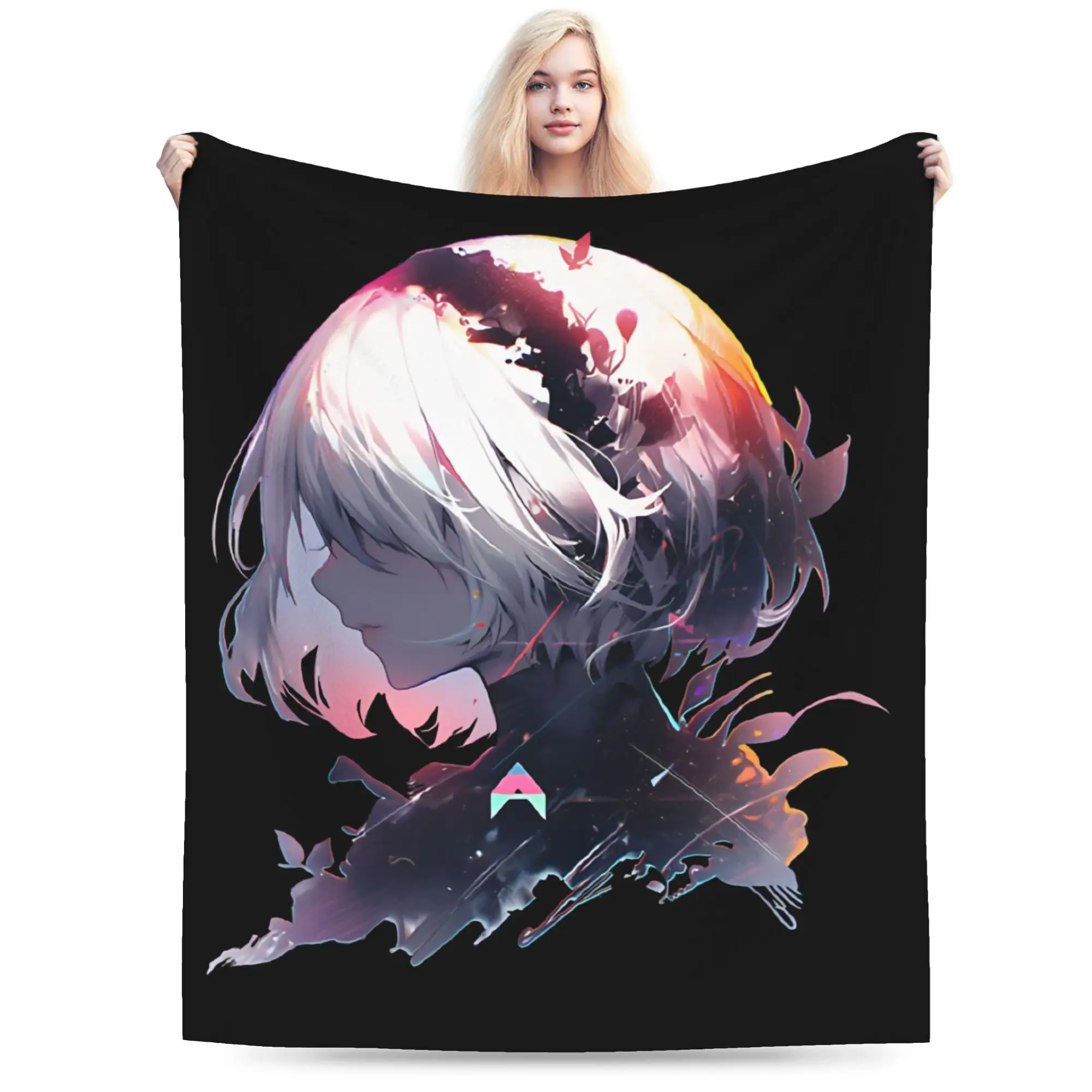 2B Glitch NieR Automata Blanket Fleece Spring Autumn  Multi-function Soft Throw Blanket for Home Travel Plush Thin Quilt