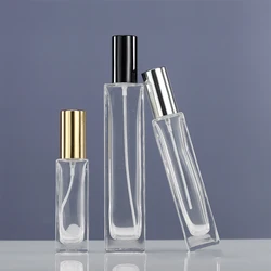 Flcopropriété pulvérisateur en verre transparent, flacons d'échantillon, atomiseur de parfum, or, argent, bouchon noir, 3ml, 5ml, 10ml, 20ml, 30ml, 50ml, 10 pièces