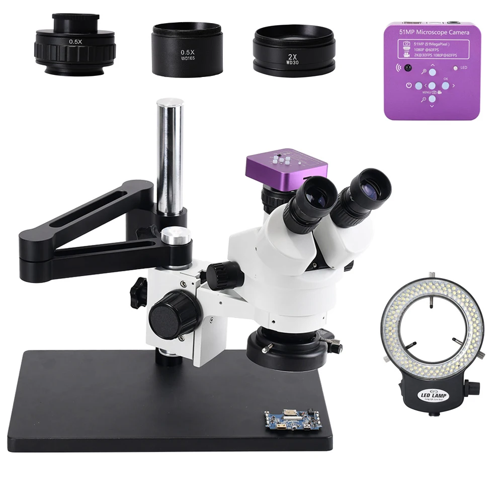 Maxgeek HAYEAR 2K Trinocular Microscope HDMI-compatible Stereo Microscope 51MP Camera Adjustable Arm for Phone Repair