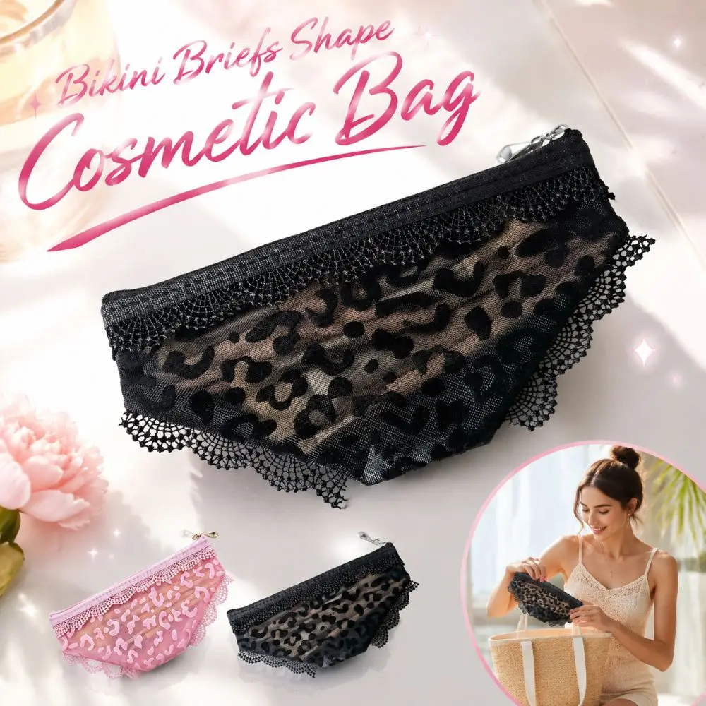 Creativity Bikini Briefs Shape Cosmetic Bag Lace Heart Mesh Makeup Storage Pouch Transparent Y2K Toiletry Bag Storage for Travel