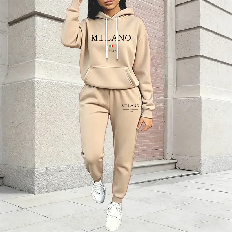 Hot Sales Womens Outfits Printing Casual Hooded Sweatshirt Suits Daily Fitness Sports Jogging Womens Pants Set Fashion Clothing