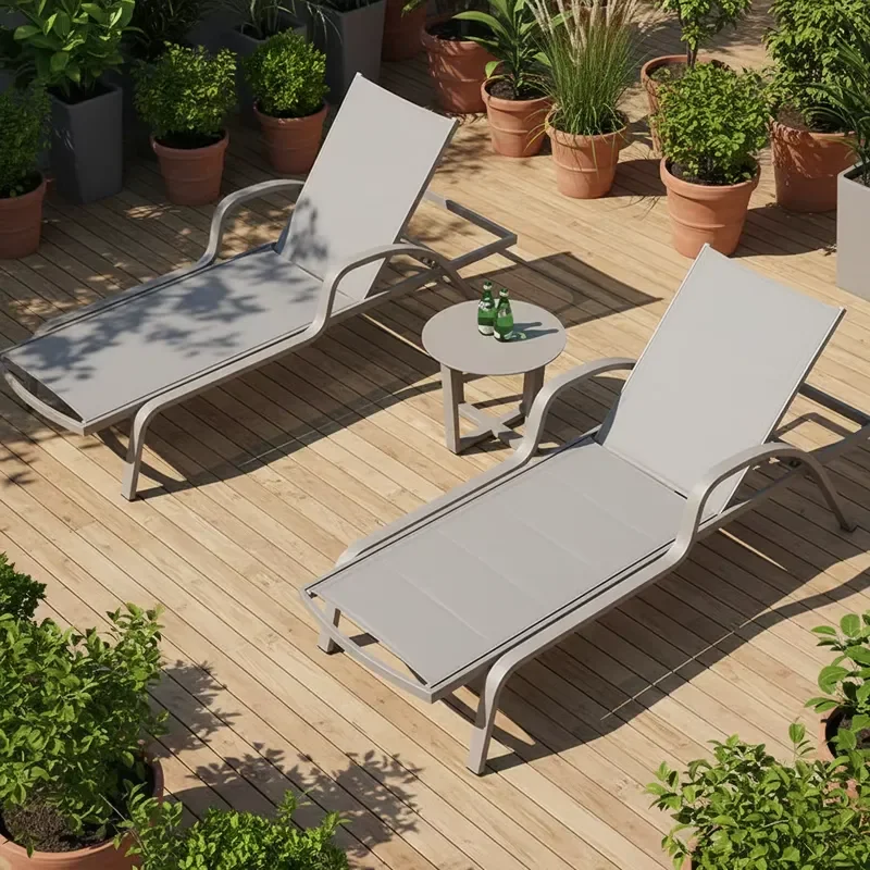Outdoor Stackable Folding Sunlounge Chair Metal Frame Mesh Fabric S-shaped Recliner Sunbed for Pool Beach