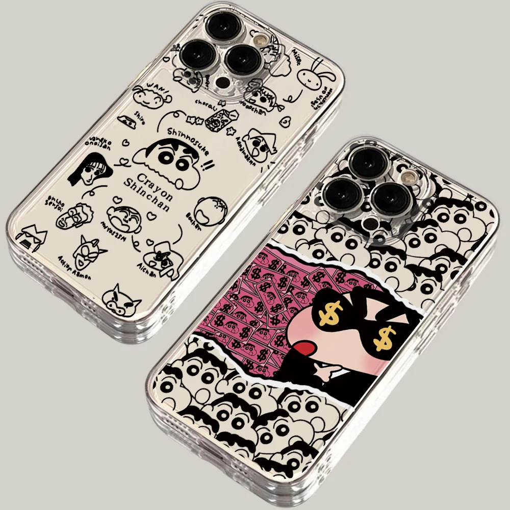 Coque de téléphone transparente en TPU avec motif de crayons de dessin animé Shin-chan pour Redmi 14C 13C 12C 10C Note 15 14 13 12 11 10 9 8 Pro Plus 5G