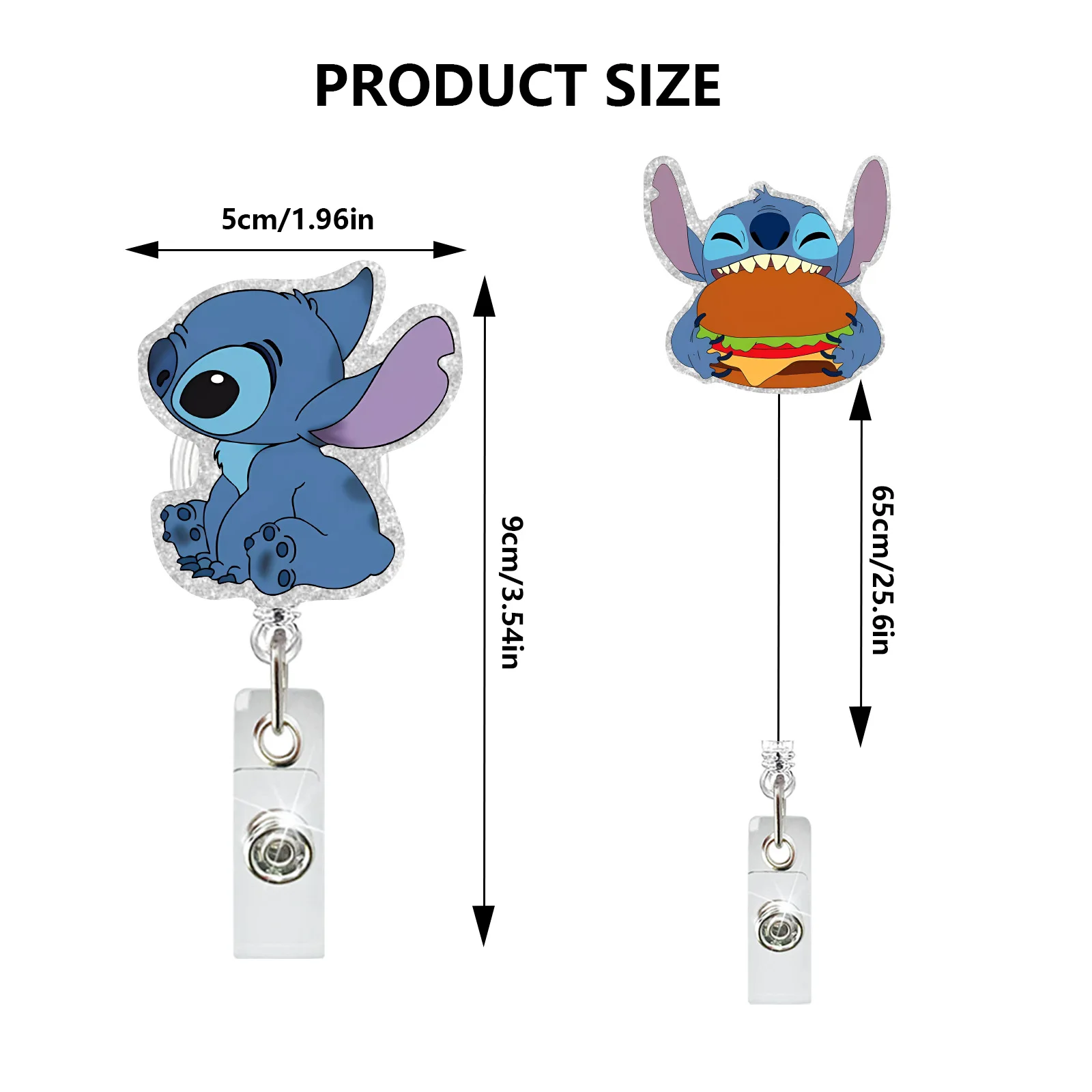 Disney Cartoon Stitch Retractable Pull Clip Rotates Kawaii Character Acrylic Medical Worker Student ID Buckle Anime Accessories