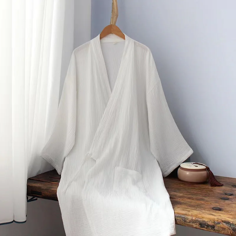 Stile cinese puro cotone Hanfu Robe bianco confortevole sciolto casa pigiama Vintage tè arte uomo donna all'interno accappatoio grande