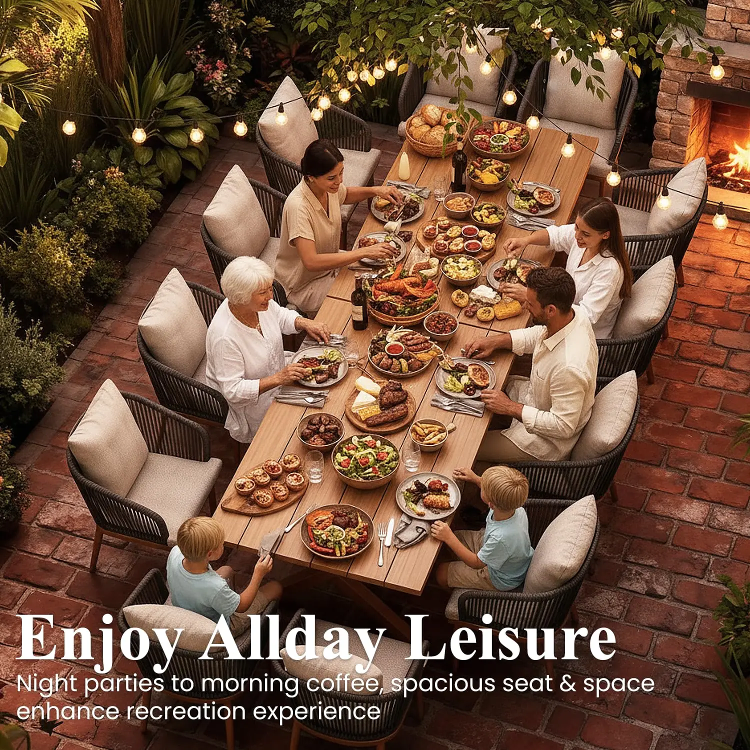 14 Pieces Outdoor Patio Dining Set Aluminium Rectangular Table & Wicker Rattan Chairs For Backyard Poolside, Customized