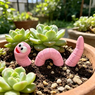 3D Printed Cartoon Worm Plant Pot Decor Set, Cute Segmented Worm Figurines Mini Succulent Garden Ornament for Plant Lovers