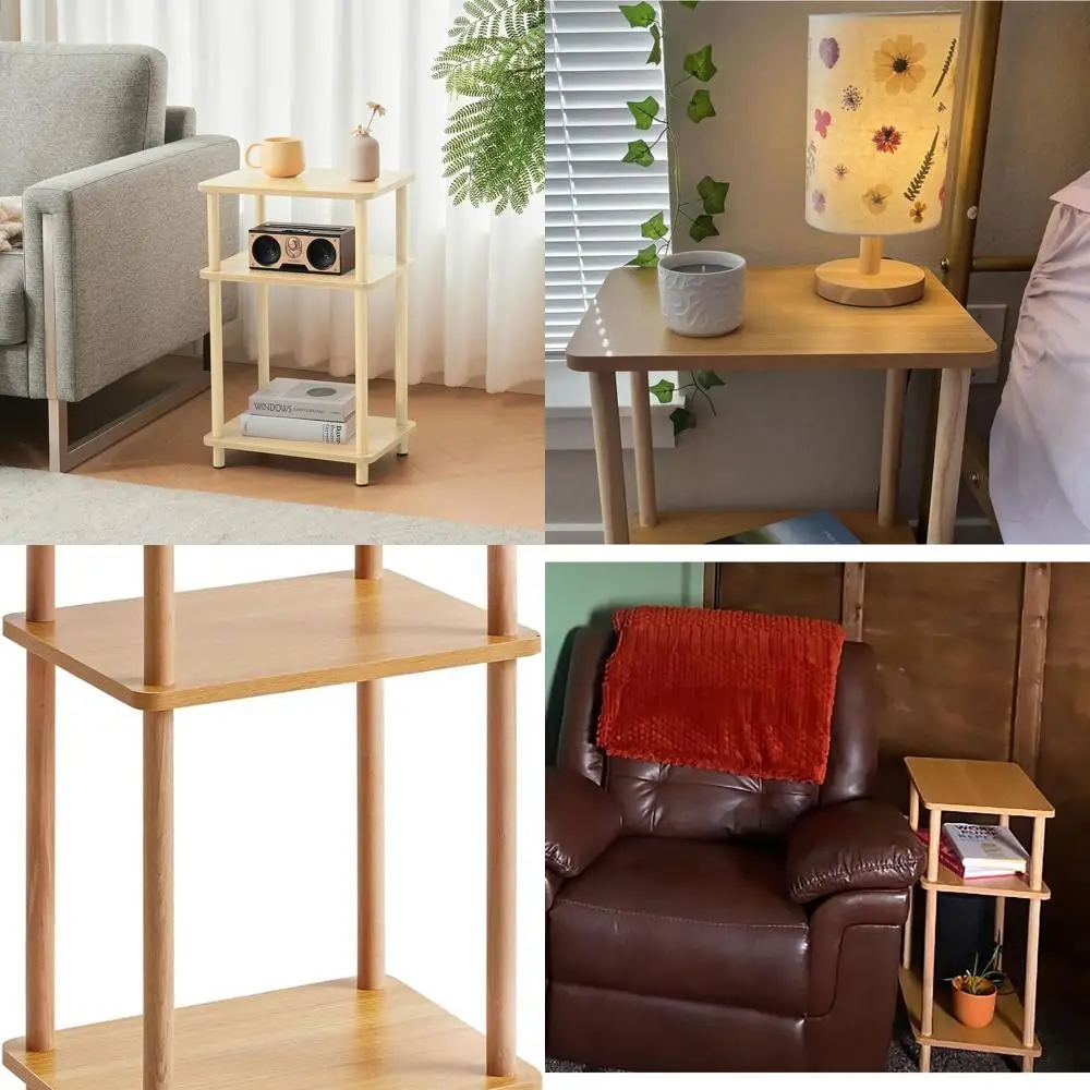 

3-х уровневый торцевой столик из массива дерева с местом для хранения вещей, высокая тумбочка для гостиной, спальни, туалета — простая сборка (буливуд)