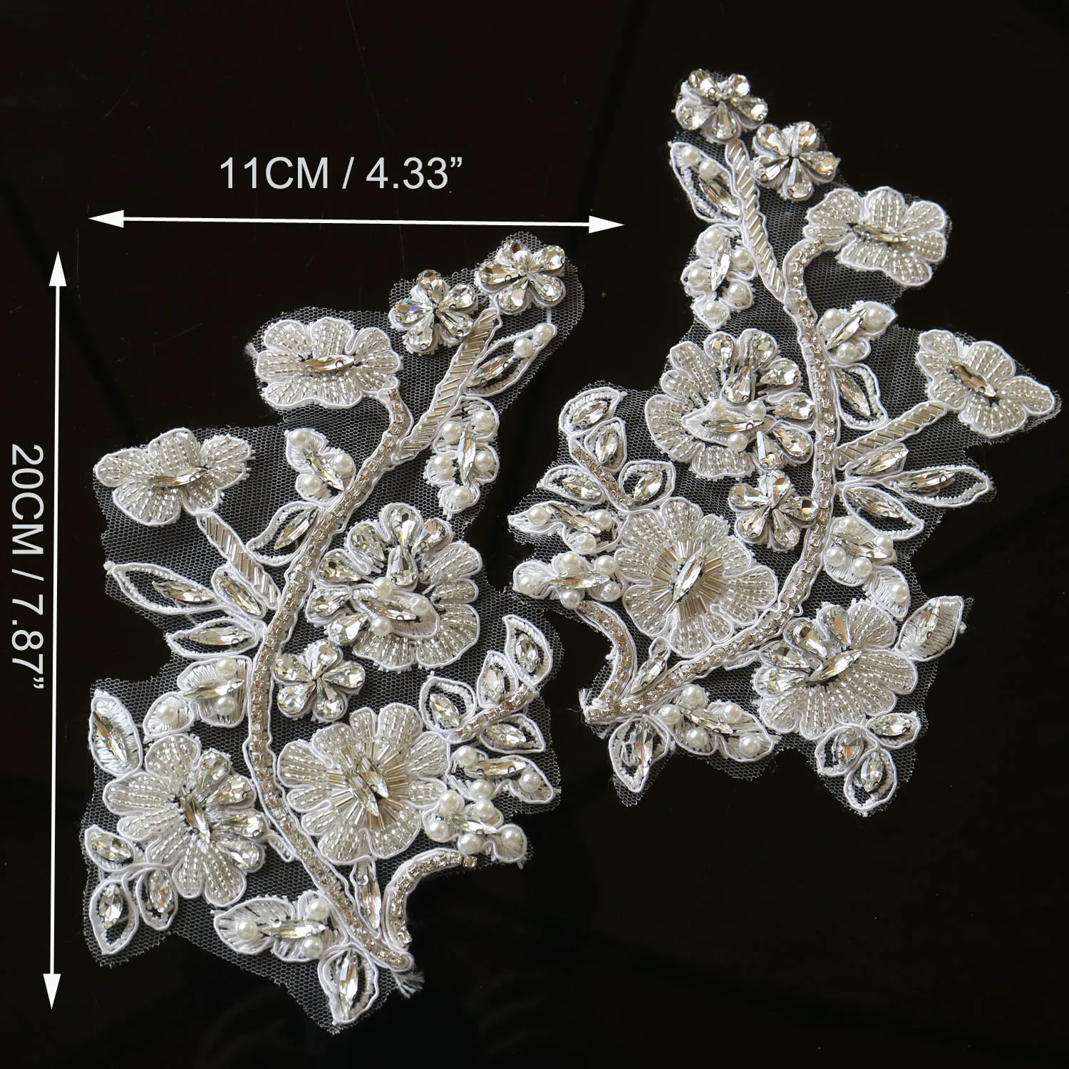 2 Stück/Paar Luxuriöse Glas-Strass-Perlen-Applikationen für Kleidung, DIY-Applikationen zum Aufnähen, Blumenapplikationen für Hochzeitskleider, Stickerei – Detail 26