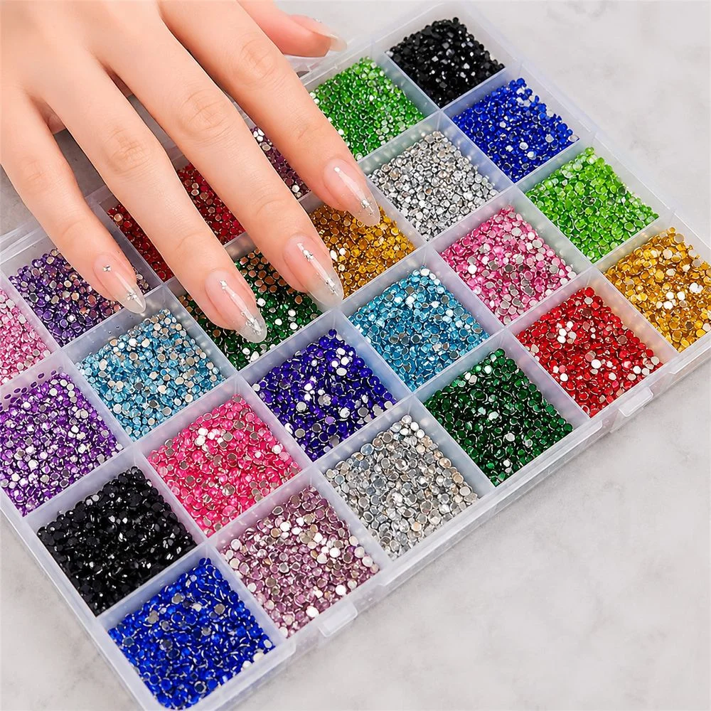 24Grids Mixed Color Flat Back Resin Rhinestones Round Gem Nail Art Charms Multicolor Crystal Beads For Manicure And DIY Ornament