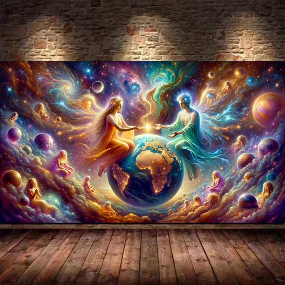 DIY 5D Diamond Painting Kits Mosaic Cosmic Woman And Man,Mother Earth, Beautiful Light And Love Energy Diamond Embroidery