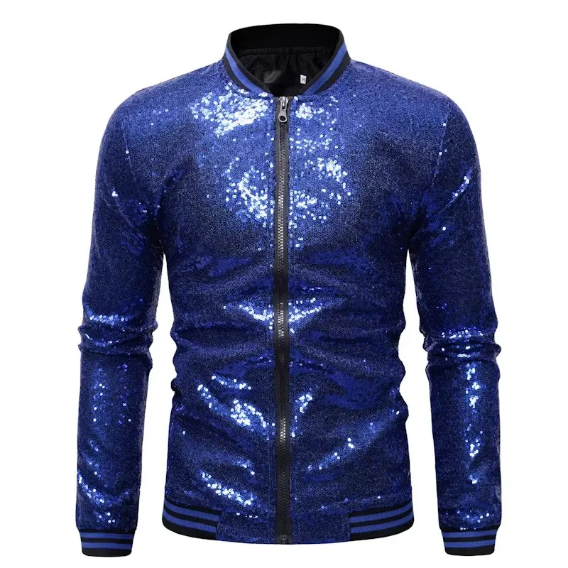 Men's Shiny Sequins Bomber Jacket Luxury Fashion Streetwear Harajuku Hip Hop Jacket Zipper Disco Singer Stage Costume Outfits