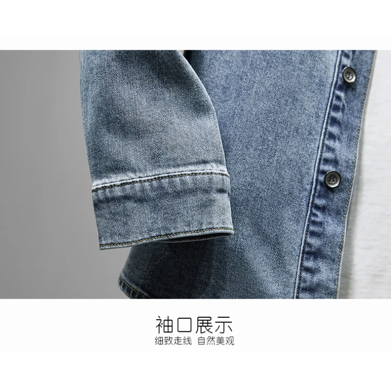 High-Quality Street Harajuku casual jacket 2024 New Korean version of the fashion retro washed denim shirt Men's