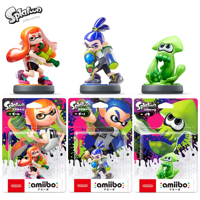 Figura Amiibo de Nintendo ARTSWIFT, Serie Splatoon, Chica Neon Inkling, Chico Neon Verde, Púrpura, Versión Asiática, Sin Bloqueo Regional