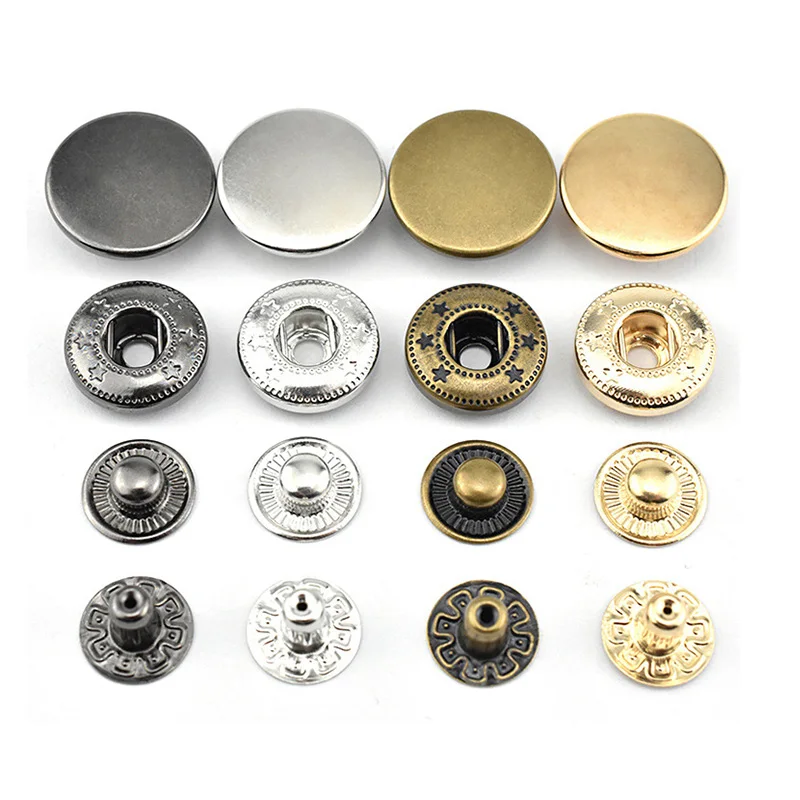 10Set 10/12/15/17/20mm Metal Press Studs Sewing Button Snap Button Fasteners Sewing Leather Craft Clothes Bags Garment