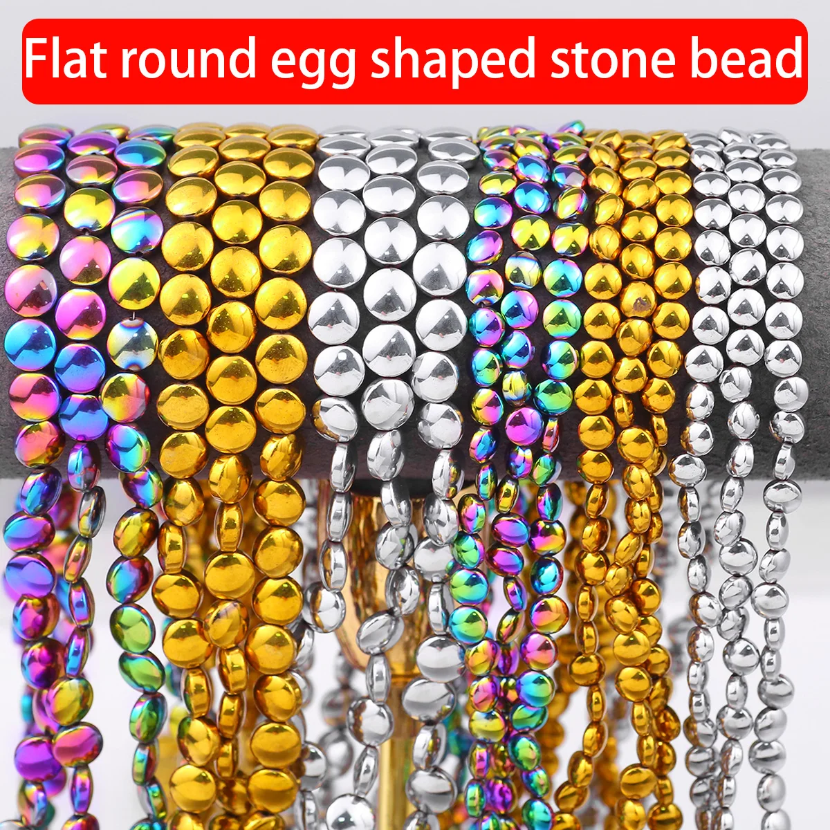 6–8 mm Black Gallstone Curved-Surface Horizontal-Hole Round Beads Assorted Color Handmade DIY Jewelry-Making Bracelet Accessorie