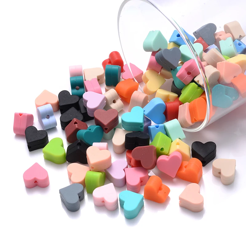 14mm 10Pcs Heart Shape Silicone Beads Baby Nursing Chewable Teething Beads Pacifier Teether DIY Necklace Accessories BPA Free