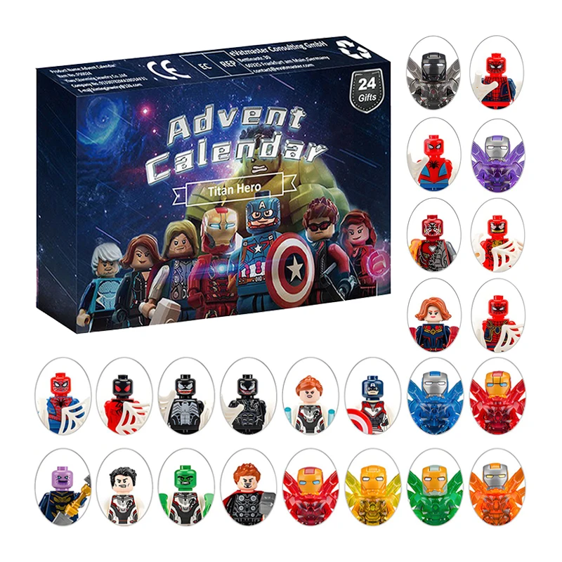 Neujahr Marvel Adventskalender Box Countdown Avengers Spiderman Iron Man Anime Minifiguren Modell Kinder Weihnachten Spielzeug Geschenk