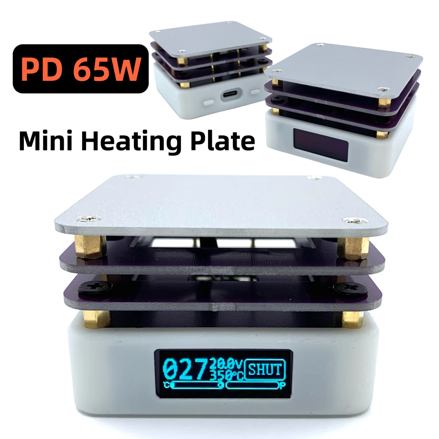 PD 65W Mini Hot Plate Preheater OLED Display PCB Board Soldering Heating Plate Rework Station Preheating Platform Repair Tools