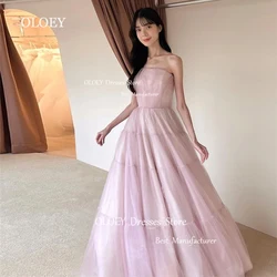 OLOEY Elegant Glittery Strapless Prom Dresses Korea Wedding Photoshoot Silky Tulle Evening Dresses Floor Length Corset/Zip Back