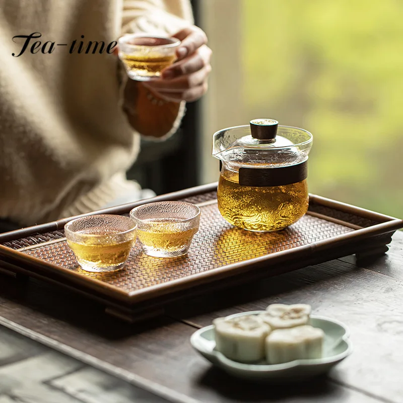 Chinese Tea Set High Borosilicate Glass Travel Kung Fu Tea Set Teaware Quick-off Portable Tea Set Glass 1 Pot and 3 Cups Set