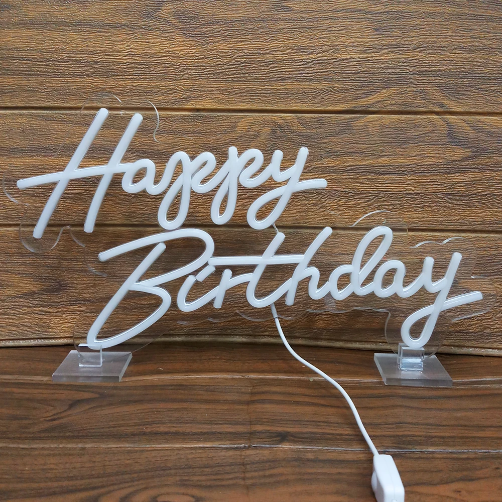 45cm Happy Birthday Neon LED Birthday Party Background Glow Sign 5V USB Power Supply Dimmable Decorative Night Light with Base