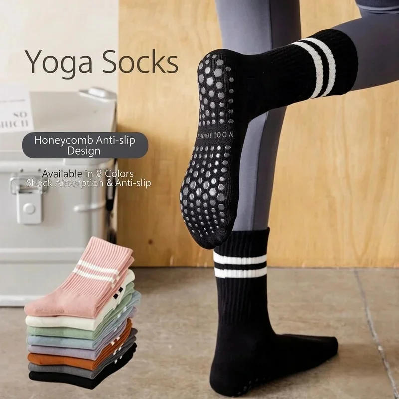 3/6/9/12Pairs Yoga Socks Anti-Slip Professional Women'S Fall/Winter Mid-Calf Pilates Adult Sports Fitness Floor Socks