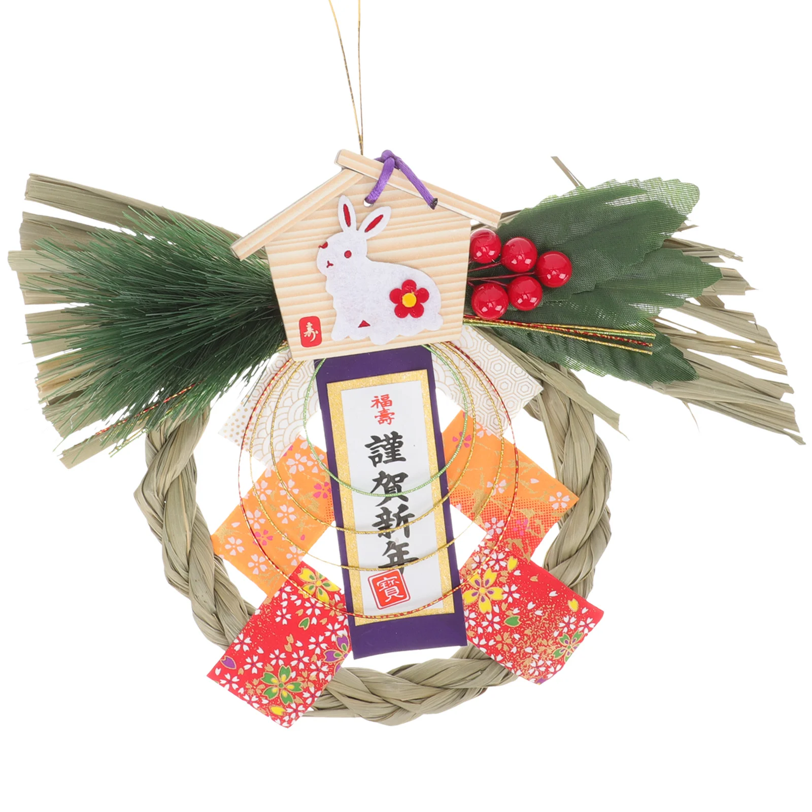 

Straw Woven Wreath Hanging Decoration Japanese Style Ornament for Door Wall Home Office Sushi Restaurant Interior Adornment