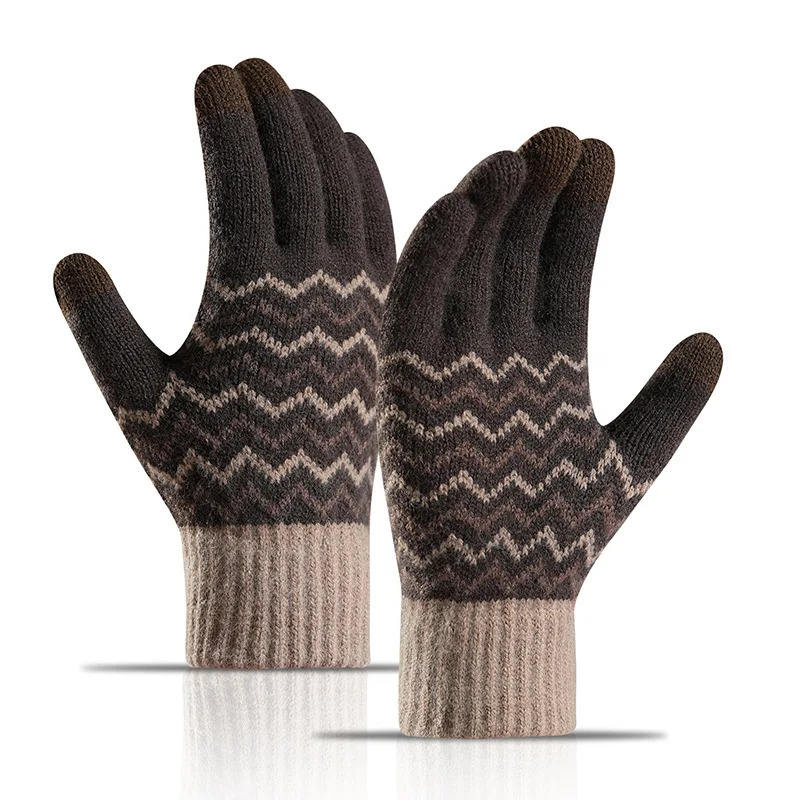 Rimiut 2022 New Winter Men\'s Imitation Wool Full Finger Cold-proof Warm Gloves Split Finger Touch Screen Knitted Gloves