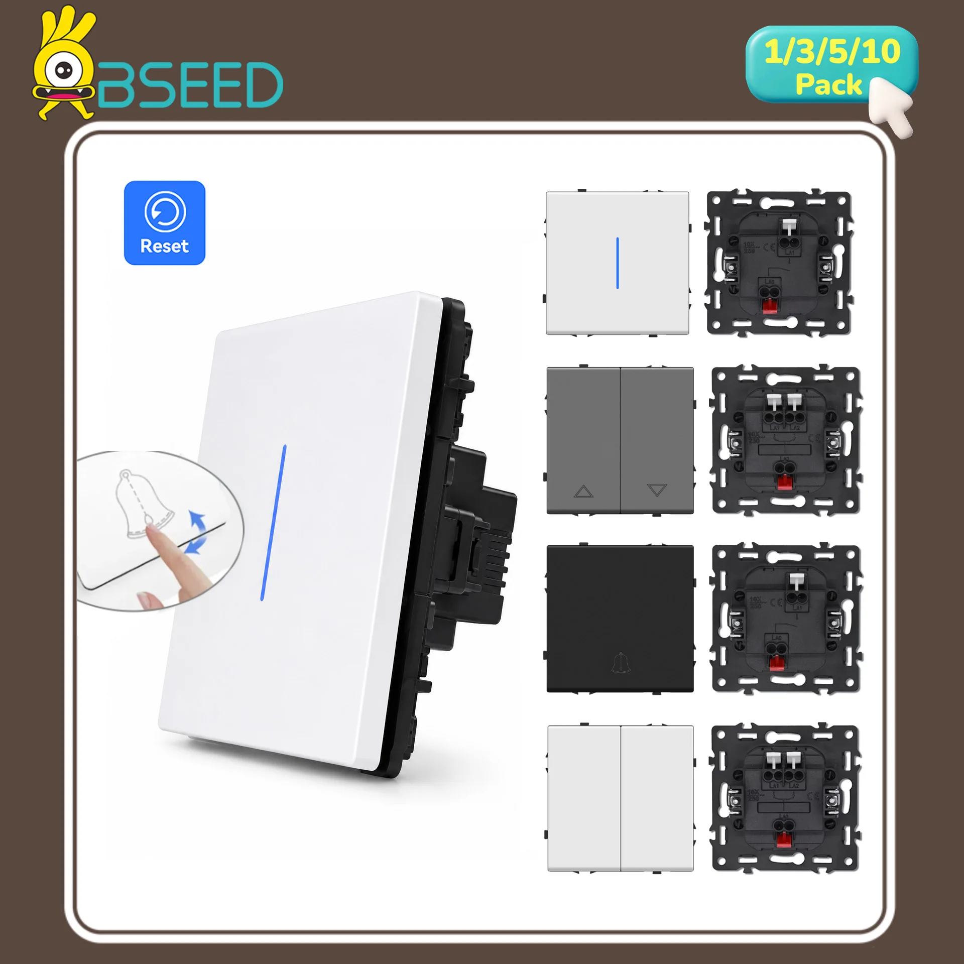 

BSEED Wall Switch Modules Automatic Rebound 1/2Gang 1Way Parts Mechanical Switch Key Reset Switches Return to Initial Position