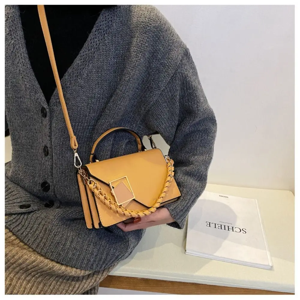 New Fashion Square Shoulder Bags for Women Solid Color PU Leather Texture Crossbody Bags Winter Luxury  Chains Handbags Purses