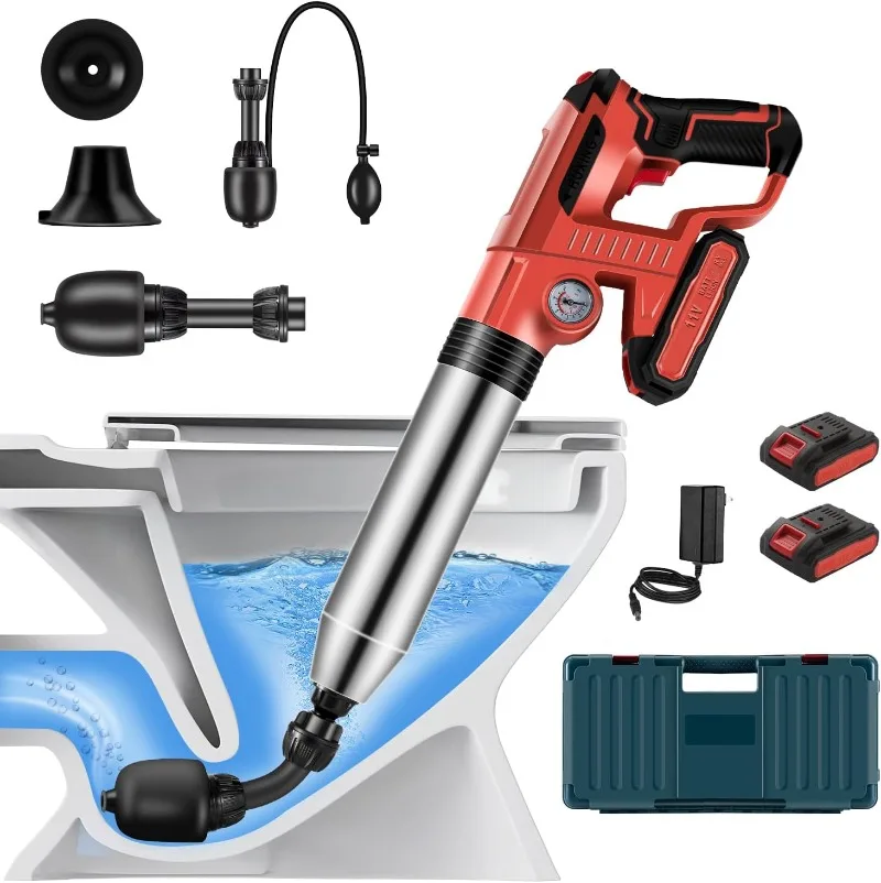 

Electric Toilet Plunger with 2 batteries，Drain Clog Remover Tools,High Pressure Air Toilet Plungers Heavy Duty Plunger For Toile