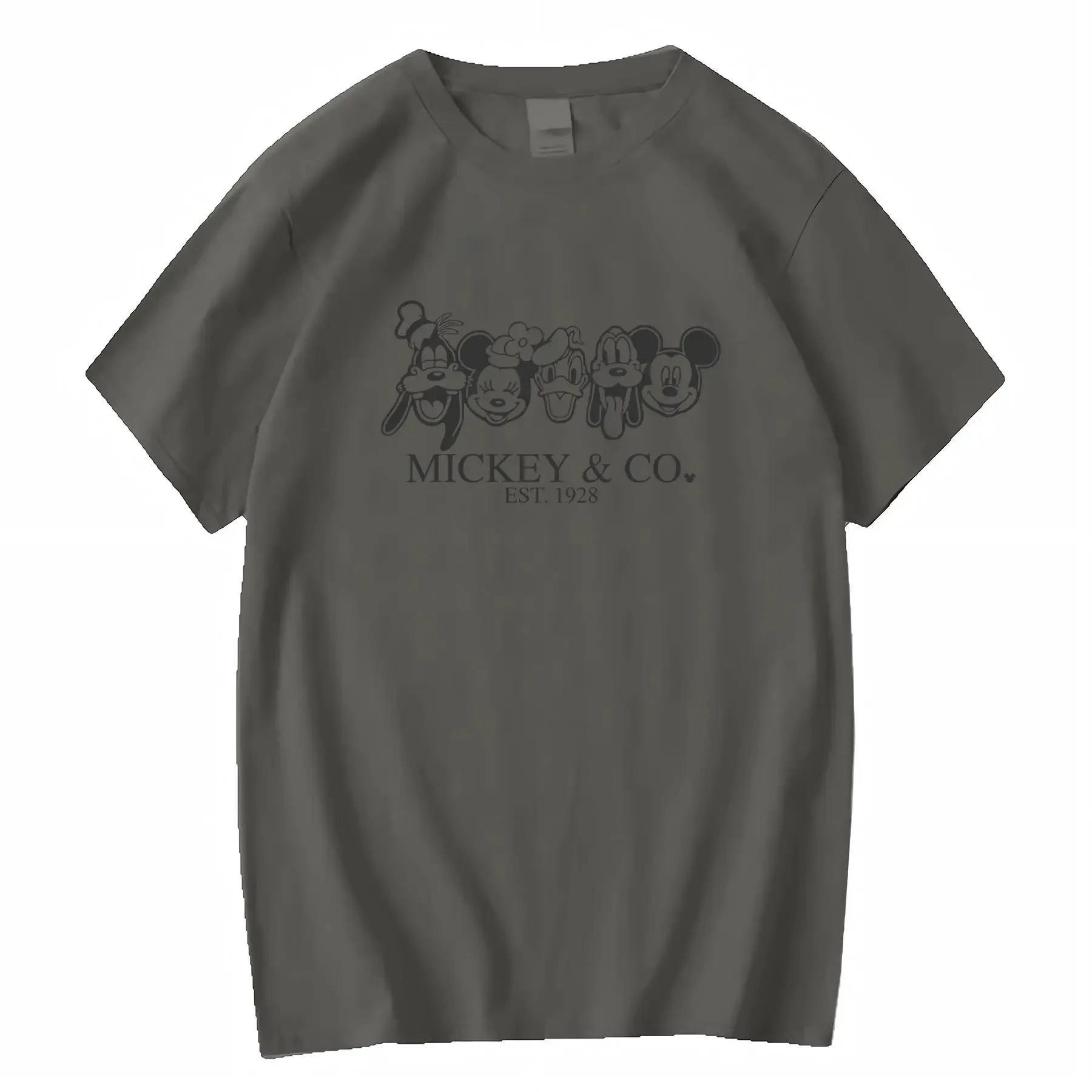 تي شيرت ديزني ميكي آند فريندز 100 برقبة دائرية للنساء لجميع المواسم ملابس الشارع الشهير المغسولة للارتداء اليومي جرافيك