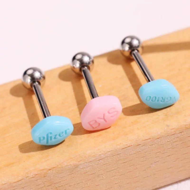 HUANZHI اللون رسالة حبة اللسان التيلة Y2K الإبداعية شخصية ثقب المجوهرات مثير الشرير البضائع للنساء زوجين