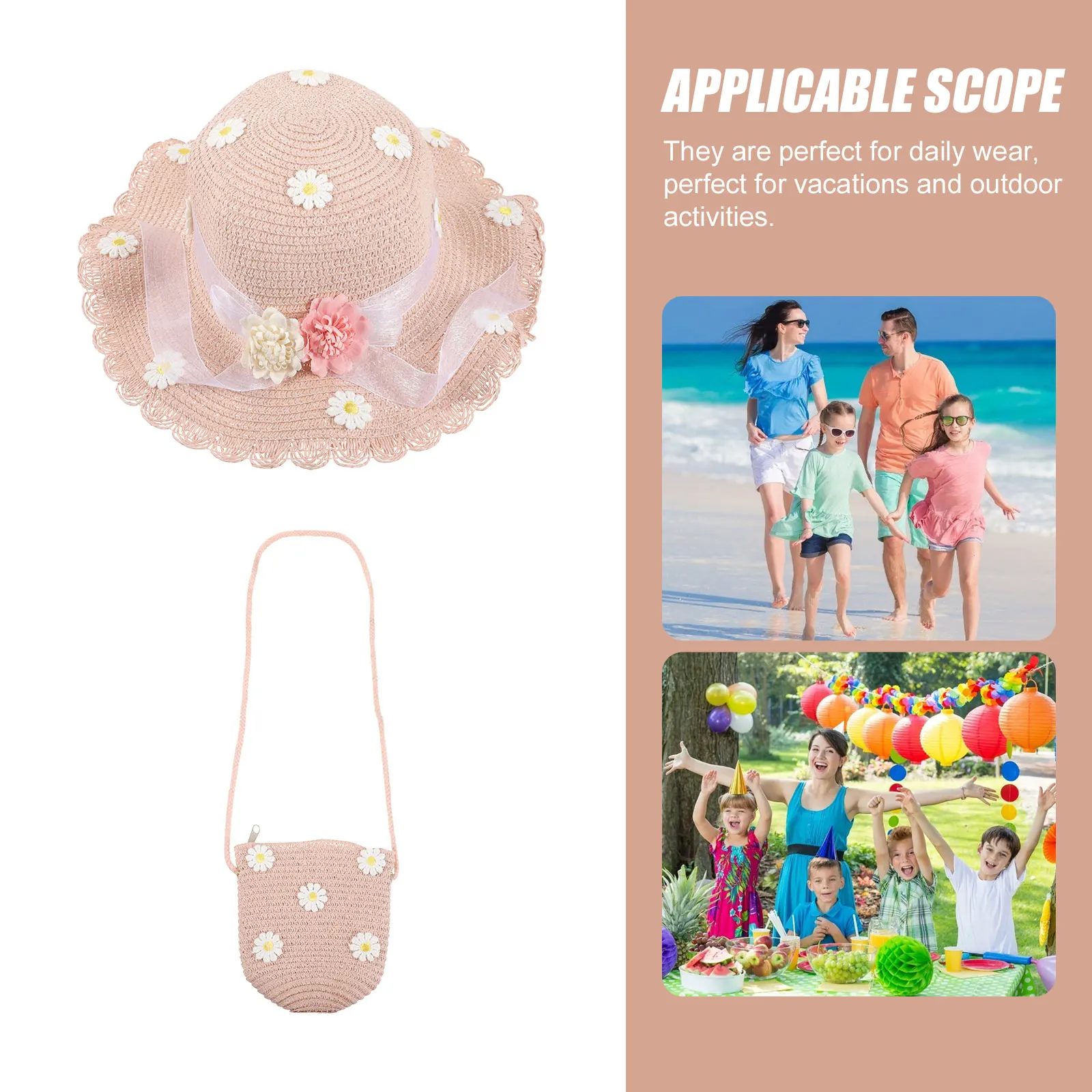 

2pcs Straw Hats Daisy Print Sun Protection Hats For Lightweight Breathable Summer Beach Outdoor Pink