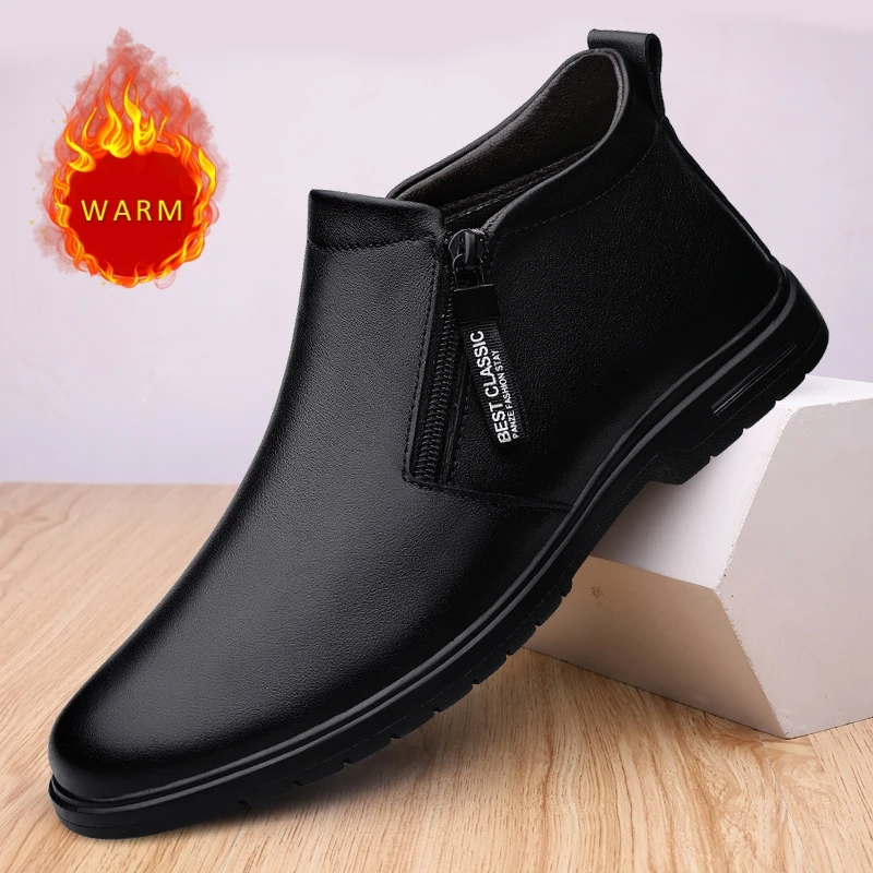 Winter Hot Selling Men's High Top Shoes Versatile Black Office Business Boots High-quality Men’s Genuine Leather Formal Shoes