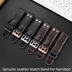 Genuine Leather Watch Band 22mm 24mm For Hamilton Khaki Aviation H76646533 H77676733 Strap Field Military Style Men WatchBand