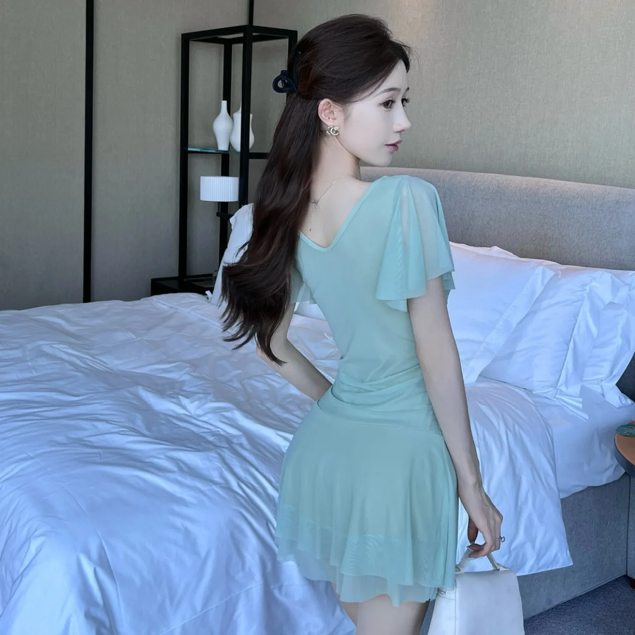 

Sexy Low Cut Me Wrap Bodycon Dr ort Sve V Ne Высокая талия Pure Color Nightclub Techans Work orm Summer New ...