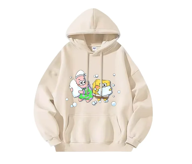 Pakaian Pasangan Baru 2025 Motif Kartun Sponge Baby, Pakaian Musim Gugur, Hoodie Longgar untuk Pria dan Wanita