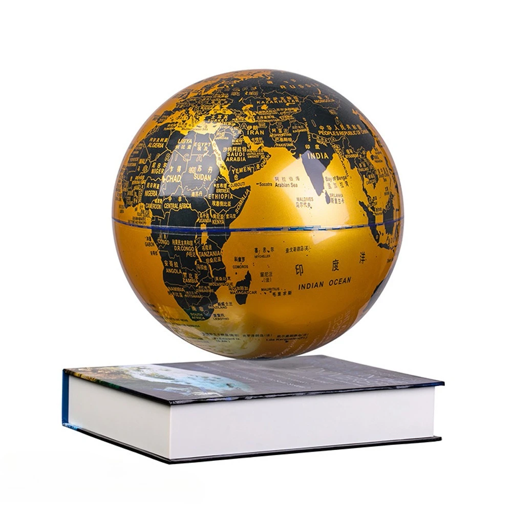 High-definition globe, 8-inch book, gold maglev globe ornament