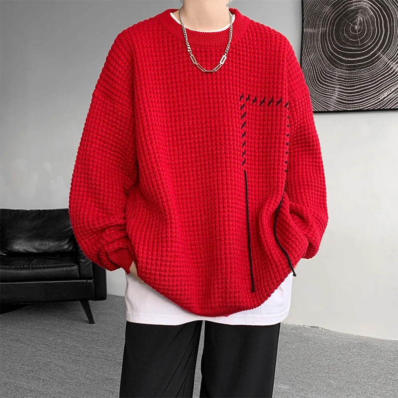 

Top Quality Men's O-neck Loose Pullovers Jacket Men's Sweater Solid Checkered All-match Sweater Men's Casual Knitwear Streetwear