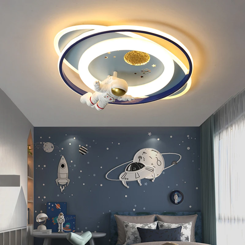 

Modern Astronaut Led Ceiling Lights Kids Room Boys Girls Bedroom Study Baby Cartoon Chandelier Planet Moon Spaceman Ceiling Lamp