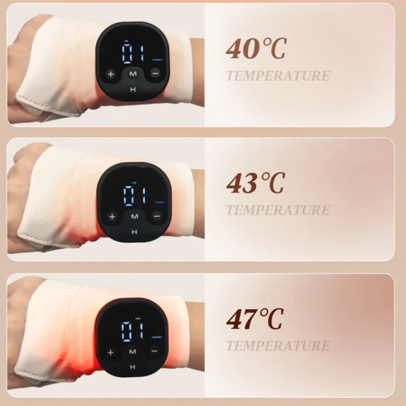 USB Rechargeable EMS Heated Wrist Massager, Smart Vibration Custom Electric Wrist Support Brace Bands