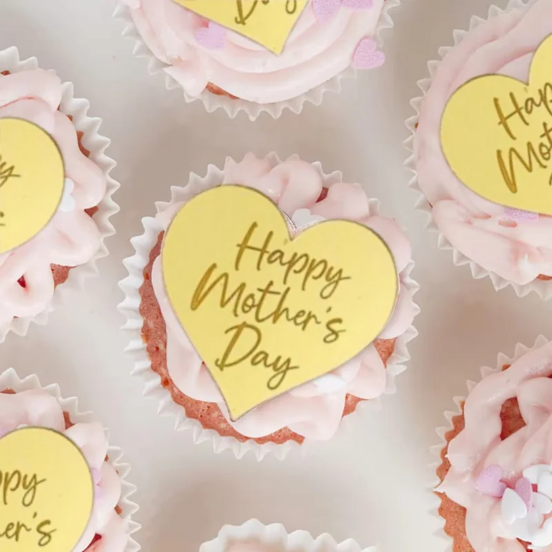 3 stücke Mutter der Tag Acryl Kuchen Dekoration Mutter der Tag Party Cupcake Topper Goldene Farbe Runde Label Acryl Kuchen Einsatz