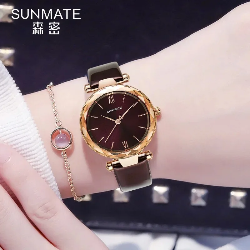 ساعة SUNMATE الفاخرة بحجر الراين، حركة كوارتز مستوردة، ساعة يد نسائية أنيقة وكاجوال مقاومة للماء، تتضمن صندوق ساعة مجاني